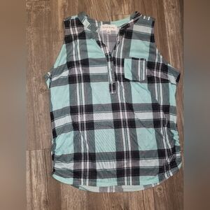 French Laundry Plaid Sleeveless Casual Top - Green and Black